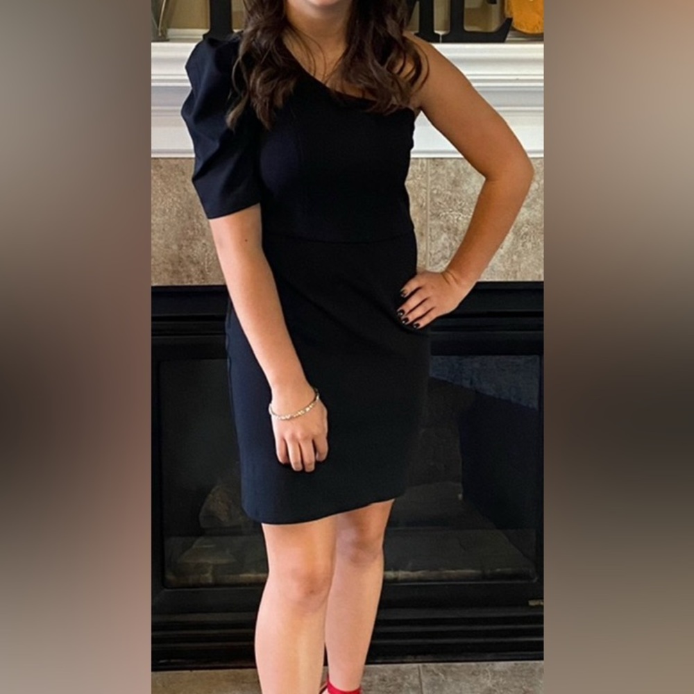 Speechless Black Asymmetrical Puff Sleeve Cocktail Dress